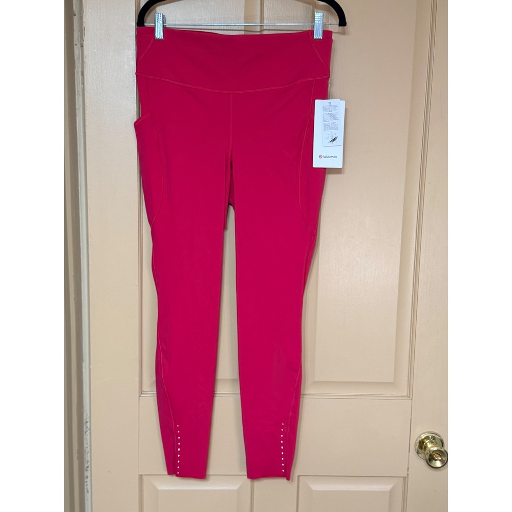 Lululemon Fast and Free HR Tight 28 Pockets Pink Nulux Leggings LW5FLOS Size 12